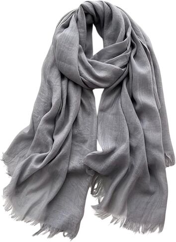 Solid Color Cotton Blend Scarf Lightweight Long Gauze Shawl Linen Beach Wrap Travel Scarf 75"×40" in Saudi Arabia