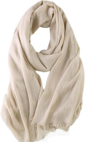 Solid Color Cotton Blend Scarf Lightweight Long Gauze Shawl Linen Beach Wrap Travel Scarf 75"×40" in Saudi Arabia
