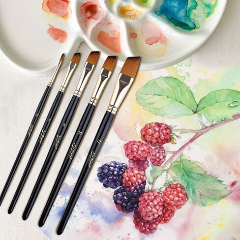 5-Pack Watercolor Brush Set, Paint Brushes Nylon Hair Brushes for Face Nail Art, Canvas, All Purpose Oil Watercolor Painting Artist Professional- Slanted in Saudi Arabia