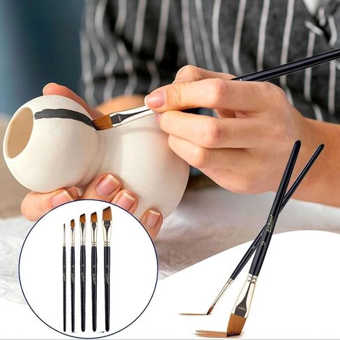 5-Pack Watercolor Brush Set, Paint Brushes Nylon Hair Brushes for Face Nail Art, Canvas, All Purpose Oil Watercolor Painting Artist Professional- Slanted in Saudi Arabia