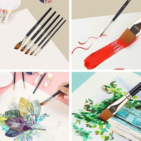 5-Pack Watercolor Brush Set, Paint Brushes Nylon Hair Brushes for Face Nail Art, Canvas, All Purpose Oil Watercolor Painting Artist Professional- Slanted in Saudi Arabia