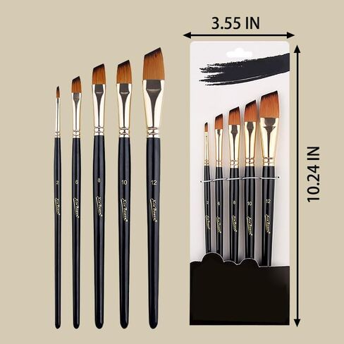 5-Pack Watercolor Brush Set, Paint Brushes Nylon Hair Brushes for Face Nail Art, Canvas, All Purpose Oil Watercolor Painting Artist Professional- Slanted in Saudi Arabia