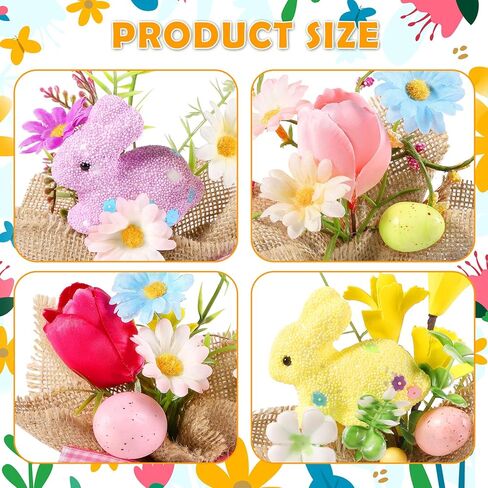 Dlerom 4 Pcs Easter Centerpiece Table Decorations Mini Artificial Easter Potted Plants Arrangement with Flowers Eggs Rabbits for Spring Home Desktop Farmhouse Party Decor in Kuwait