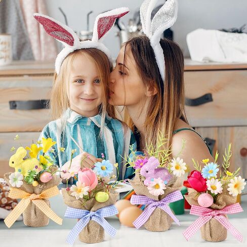 Dlerom 4 Pcs Easter Centerpiece Table Decorations Mini Artificial Easter Potted Plants Arrangement with Flowers Eggs Rabbits for Spring Home Desktop Farmhouse Party Decor in Kuwait