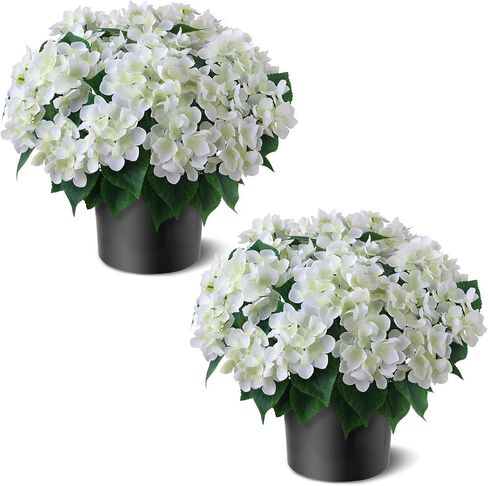 FOTEEWL Artificial Hydrangea Flower Topiary Trees - 2 Sets Faux Silk Flower Potted Plant, UV Resistant Fake Outdoor Hydrangea Bush for Front Door, Farmhouse,Garden, Porch Decor (Blue) in Kuwait