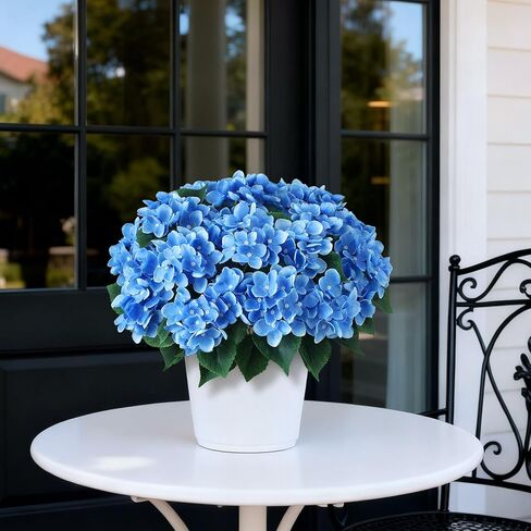 FOTEEWL Artificial Hydrangea Flower Topiary Trees - 2 Sets Faux Silk Flower Potted Plant, UV Resistant Fake Outdoor Hydrangea Bush for Front Door, Farmhouse,Garden, Porch Decor (Blue) in Saudi Arabia