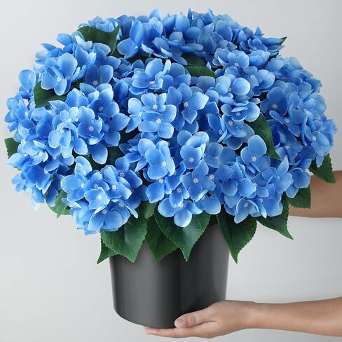 FOTEEWL Artificial Hydrangea Flower Topiary Trees - 2 Sets Faux Silk Flower Potted Plant, UV Resistant Fake Outdoor Hydrangea Bush for Front Door, Farmhouse,Garden, Porch Decor (Blue) in Saudi Arabia