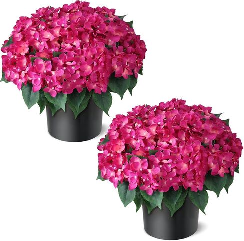 FOTEEWL Artificial Hydrangea Flower Topiary Trees - 2 Sets Faux Silk Flower Potted Plant, UV Resistant Fake Outdoor Hydrangea Bush for Front Door, Farmhouse,Garden, Porch Decor (Blue) in Saudi Arabia