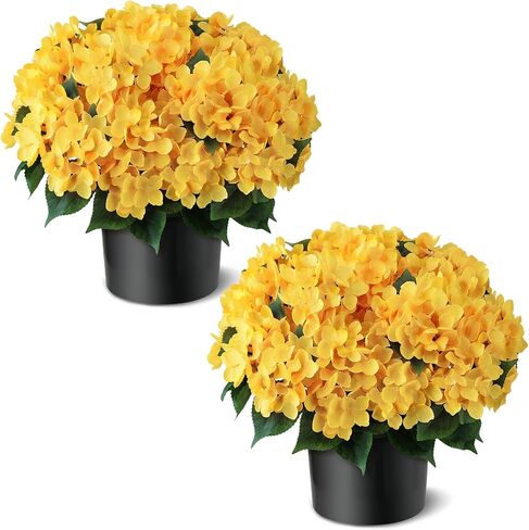FOTEEWL Artificial Hydrangea Flower Topiary Trees - 2 Sets Faux Silk Flower Potted Plant, UV Resistant Fake Outdoor Hydrangea Bush for Front Door, Farmhouse,Garden, Porch Decor (Blue) in Saudi Arabia