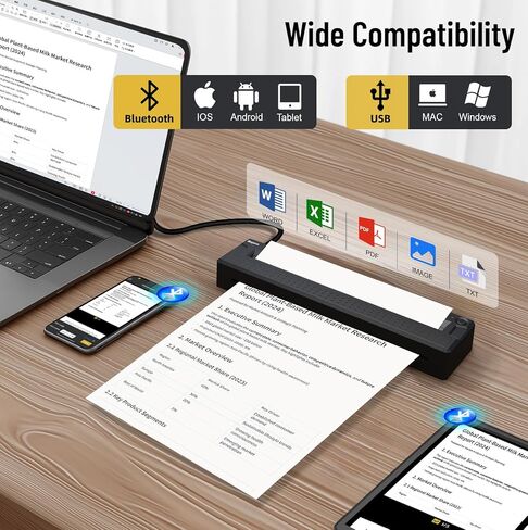 Bagana Portable Printers Wireless for Travel, Bluetooth Thermal Small Printer Supports 8.5" x 11" US Letter & A4 Size, Inkless Mobile Compact Printer for Phone&Laptop for Home Office School in Kuwait