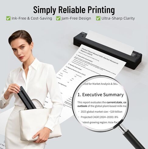 Bagana Portable Printers Wireless for Travel, Bluetooth Thermal Small Printer Supports 8.5" x 11" US Letter & A4 Size, Inkless Mobile Compact Printer for Phone&Laptop for Home Office School in Kuwait