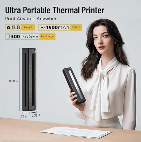 Bagana Portable Printers Wireless for Travel, Bluetooth Thermal Small Printer Supports 8.5" x 11" US Letter & A4 Size, Inkless Mobile Compact Printer for Phone&Laptop for Home Office School in Kuwait