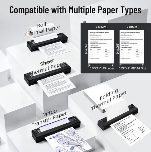 Bagana Portable Printers Wireless for Travel, Bluetooth Thermal Small Printer Supports 8.5" x 11" US Letter & A4 Size, Inkless Mobile Compact Printer for Phone&Laptop for Home Office School in Kuwait