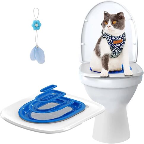 مجموعة أدوات تدريب مرحاض القطط، أنظمة تدريب مرحاض القطط المطورة، مدرب عالمي قابل لإعادة الاستخدام لتنظيف الحيوانات الأليفة مع لعبة ريشة قطة قابلة للاستبدال (صينية بيضاء، 1 دعم داخلي رمادي) in Kuwait