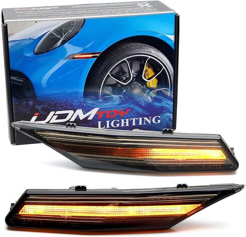 iJDMTOY Euro Black-Out Clear Lens w/Amber Sequential Blink LED Front Side Marker Light Kit Compatible with Porsche 2020-up Taycan, Powered by 60-SMD LED w/Dynamic Blinking in Saudi Arabia