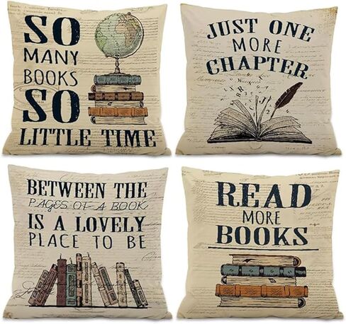 RYKEEN Book Lover Throw Pillow Covers 18x18 Inch，Set of 4 Reading Nook Decorate Pillow Covers Classroom Pillowcase for Kids Reading Room Library Study(18x18 Inch) in Saudi Arabia