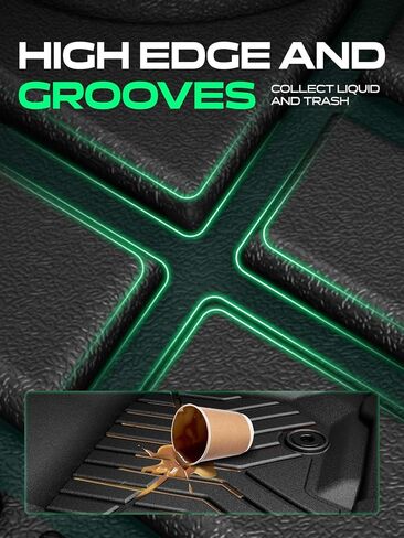 سجادات أرضية YHTAUTO متوافقة مع كاديلاك SRX 2010-2016، وبطانات أرضية TPE مناسبة للحماية من جميع الأحوال الجوية، الصف الأول والثاني، مجموعة من 3 قطع باللون الأسود in Kuwait