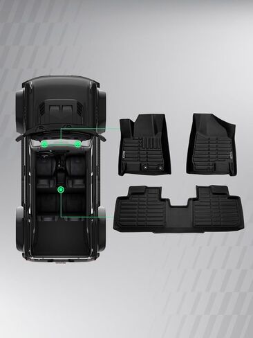 سجادات أرضية YHTAUTO متوافقة مع كاديلاك SRX 2010-2016، وبطانات أرضية TPE مناسبة للحماية من جميع الأحوال الجوية، الصف الأول والثاني، مجموعة من 3 قطع باللون الأسود in Kuwait