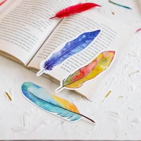 2 Boxes/60 PCS Color Feather Paper Bookmark Feather Shaped Bookmark Paper Bookmarks for Book Lovers Men Women and Students 30 Styles in Kuwait