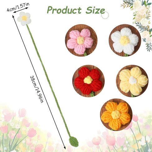 5 قطع من علامات زهرة الكروشيه المرجعية، علامة مرجعية مصنوعة يدويًا على شكل زهرة محبوكة للنساء، علامات كتاب كروشيه عباد الشمس اللطيفة لمحبي الكتب والمعلمين، سحر حقيبة شخصية in Kuwait