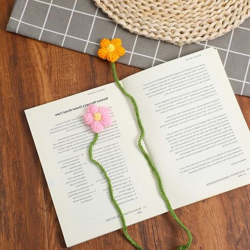 5 قطع من علامات زهرة الكروشيه المرجعية، علامة مرجعية مصنوعة يدويًا على شكل زهرة محبوكة للنساء، علامات كتاب كروشيه عباد الشمس اللطيفة لمحبي الكتب والمعلمين، سحر حقيبة شخصية in Kuwait