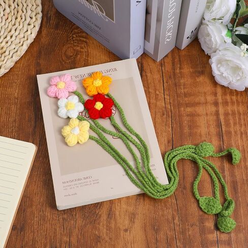 5 قطع من علامات زهرة الكروشيه المرجعية، علامة مرجعية مصنوعة يدويًا على شكل زهرة محبوكة للنساء، علامات كتاب كروشيه عباد الشمس اللطيفة لمحبي الكتب والمعلمين، سحر حقيبة شخصية in Kuwait