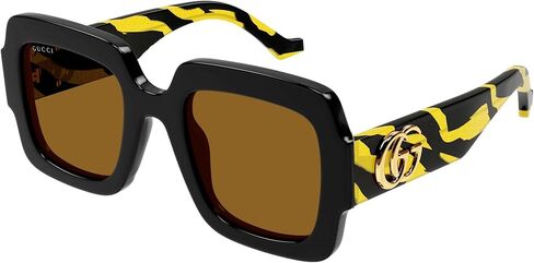 Gucci GG1547S 004 Sunglasses Women's Black/Yellow Pattern/Brown 50mm in Saudi Arabia