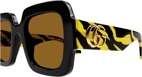 Gucci GG1547S 004 Sunglasses Women's Black/Yellow Pattern/Brown 50mm in Saudi Arabia