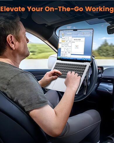 Steering Wheel Laptop Holder for Car SUV Pickup Truck Tesla Vehicle Workstation, Adjustable Foldable Portable iPad Tablet Laptop Stand for Desk, Tiktok Car Travel Essentials 2026 -Gray in Kuwait