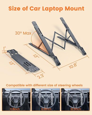 Steering Wheel Laptop Holder for Car SUV Pickup Truck Tesla Vehicle Workstation, Adjustable Foldable Portable iPad Tablet Laptop Stand for Desk, Tiktok Car Travel Essentials 2026 -Gray in Kuwait