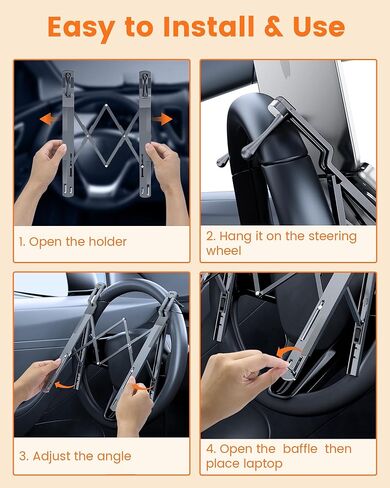 Steering Wheel Laptop Holder for Car SUV Pickup Truck Tesla Vehicle Workstation, Adjustable Foldable Portable iPad Tablet Laptop Stand for Desk, Tiktok Car Travel Essentials 2026 -Gray in Kuwait