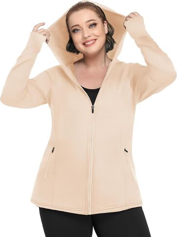FOREYOND Plus Size Fleece Lined Jackets for Women Thermal Hoodies Full Zip Up Workout Athletic Jackets with Thumb Holes in Kuwait