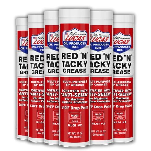 Lucas 10005 Red 'N' Tacky Grease، 14 أونصة شحم ليثيوم أحمر طويل الأمد للمحامل والتعليق والمعدات (6 عبوات) in Saudi Arabia