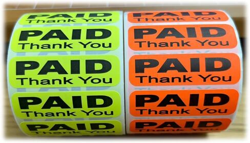 Paid Thank You Label Sticker, Self-Adhesive Retail Merchandise Labels - 2" Width by 0.5" Height 1 Roll 1000 Label Pack - Made in USA (Green, 1 Roll) in Kuwait