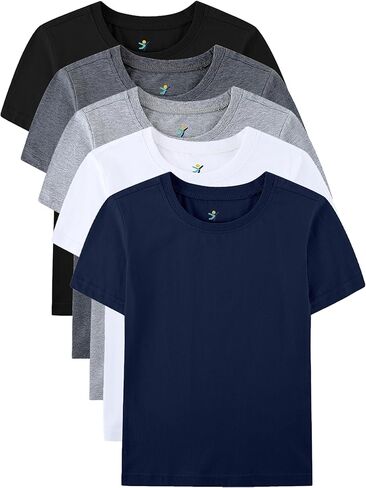 Boys T-Shirts 5 Pack,100% Cotton Jersey Short Sleeve Crew Neck Shirts for Boys School,Daily and Sports Wear 4-16 Years in Kuwait