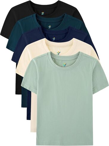 Boys T-Shirts 5 Pack,100% Cotton Jersey Short Sleeve Crew Neck Shirts for Boys School,Daily and Sports Wear 4-16 Years in Kuwait