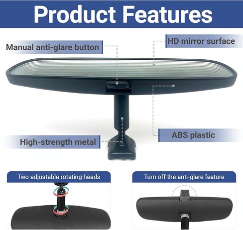 Rear View Mirror Compatible With 2016-2021 Honda Civic,2015-2020 Honda Fit,2016-2022 Honda Accord,2016-2024 Honda HRV HR-V,2017-2024 Honda CRV CR-V Replacement 76400-TF0-A01 in Kuwait