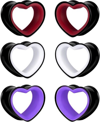 DOEARKO 6PCS Heart Shape Ear Tunnels Plugs Stainless Steel Hollow Double Flared Ear Gauges Tunnels Stretcher Body Piercing Earring Jewelry for Women Men 8mm-19mm in Kuwait