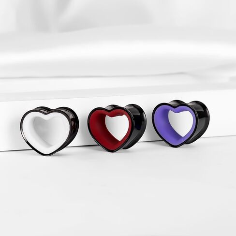 DOEARKO 6PCS Heart Shape Ear Tunnels Plugs Stainless Steel Hollow Double Flared Ear Gauges Tunnels Stretcher Body Piercing Earring Jewelry for Women Men 8mm-19mm in Kuwait