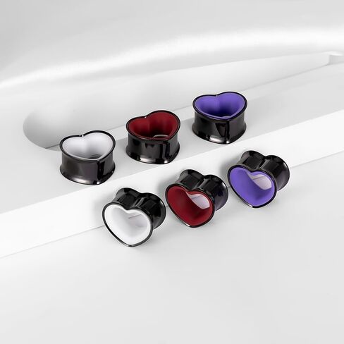 DOEARKO 6PCS Heart Shape Ear Tunnels Plugs Stainless Steel Hollow Double Flared Ear Gauges Tunnels Stretcher Body Piercing Earring Jewelry for Women Men 8mm-19mm in Kuwait