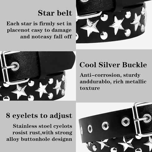 Black Studded Belt,Studded Bracelet Star Jeans Pants Chain Goth Rivet Punk Rock Cuff Bracelets Star Belt Emo Leather Cuff Bracelets for Women Men in Kuwait