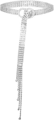 Rhinestone Waist Belt Silver Crystal Waist Chain with Tassel 53.15inch Diamond Dress Belt for Weddings Events Evening in Kuwait