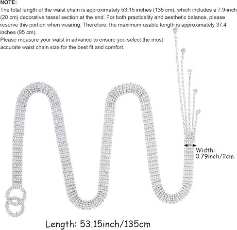 Rhinestone Waist Belt Silver Crystal Waist Chain with Tassel 53.15inch Diamond Dress Belt for Weddings Events Evening in Kuwait