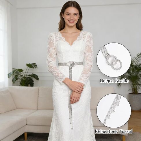 Rhinestone Waist Belt Silver Crystal Waist Chain with Tassel 53.15inch Diamond Dress Belt for Weddings Events Evening in Kuwait