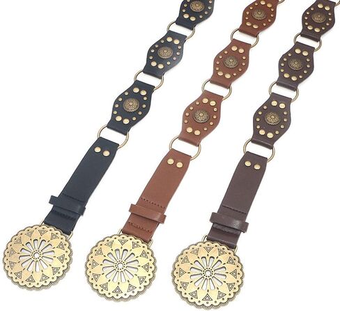 أحزمة غربية للنساء أحزمة كونشو على شكل قرص للسيدات بوهو برشام عتيقة أحزمة منخفضة الخصر لراعية البقر in Kuwait