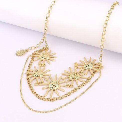 حزام ربط سلسلة خصر معدني للنساء والفتيات، حزام سلسلة عباد الشمس ذهبي متعدد الطبقات قابل للتعديل لفستان الجينز والحفلات الموسيقية الريفية in Kuwait