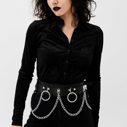 Punk Gothic Chain Belt for Women, Adjustable Edgy Gothic Waiet Leather Chain Belt for Rave Festival Rock in Saudi Arabia