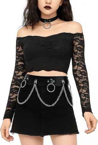 Punk Gothic Chain Belt for Women, Adjustable Edgy Gothic Waiet Leather Chain Belt for Rave Festival Rock in Saudi Arabia