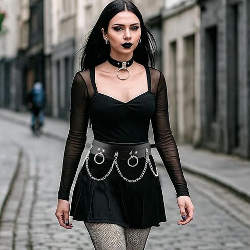 Punk Gothic Chain Belt for Women, Adjustable Edgy Gothic Waiet Leather Chain Belt for Rave Festival Rock in Saudi Arabia