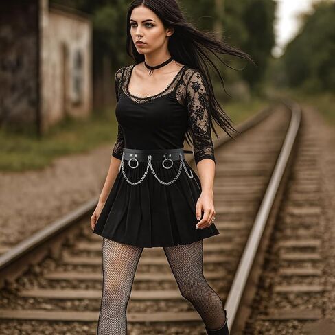 Punk Gothic Chain Belt for Women, Adjustable Edgy Gothic Waiet Leather Chain Belt for Rave Festival Rock in Saudi Arabia